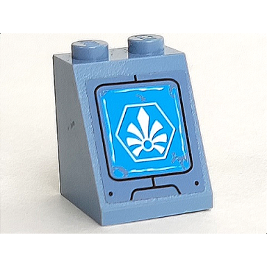 sand blue slope 65 2 x 2 x 2 with bottom tube with white chima logo in hexagon pattern model left side sticker - set 70131