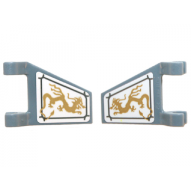 sand blue flag 2 x 2 trapezoid with gold dragons perpendicular orientation on white background pattern on both sides stickers - set 70734