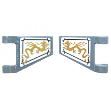 sand blue flag 2 x 2 trapezoid with gold dragons angled orientation on white background pattern on both sides stickers - set 70734