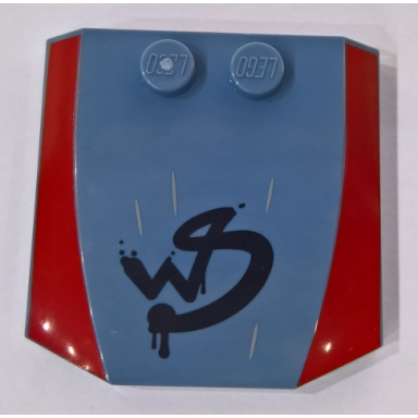 sand blue wedge 4 x 4 x 2 3 triple curved with red sides and crudely painted ws graffiti pattern