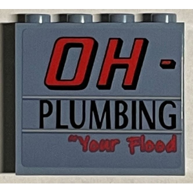 sand blue panel 1 x 4 x 3 with side supports - hollow studs with oh- plumbing and your flood pattern model front left side sticker - set 21330
