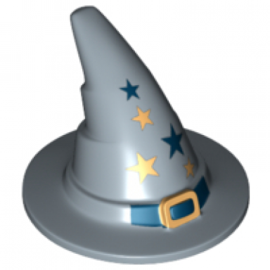 sand blue minifigure headgear hat wizard witch with gold buckle and stars pattern