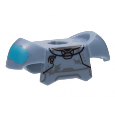 sand blue minifigure armor breastplate with shoulder pads and 2 back studs with black panels lines dark bluish gray scuffs and medium azure splotch on right pattern