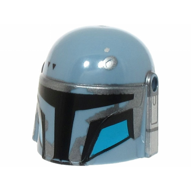 sand blue minifigure headgear helmet with holes sw mandalorian with visor dark silver highlights and dark azure cheek indents with black outline pattern