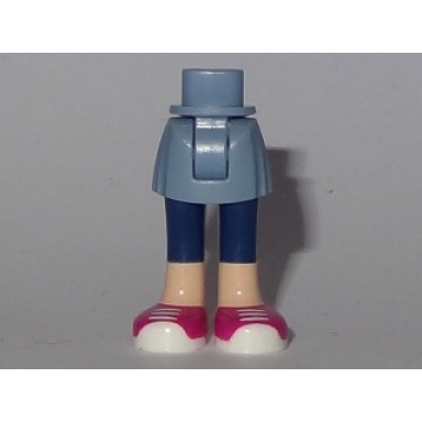 sand blue mini doll hips and skirt light nougat legs with dark blue calf length leggings and magenta sneakers with white laces and soles pattern - thick hinge