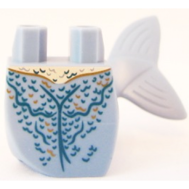 sand blue tail mermaid merman curved left with blue and gold scales pattern