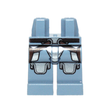 sand blue hips and legs with brown belt and straps and metallic silver armor pattern