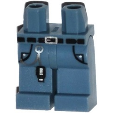 sand blue hips and legs with black belt silver buckle usb key on chain and pockets pattern