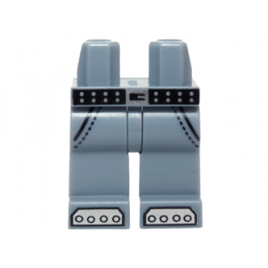 sand blue hips and legs with pockets black and silver belt with rivets and steel-toed boots pattern