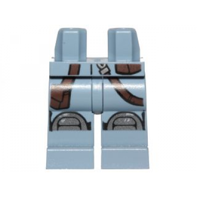 sand blue hips and legs with silver knee pads and dark brown bag and belt pattern