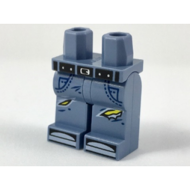 sand blue hips and legs with black belt pockets torn knees and shoe tips pattern