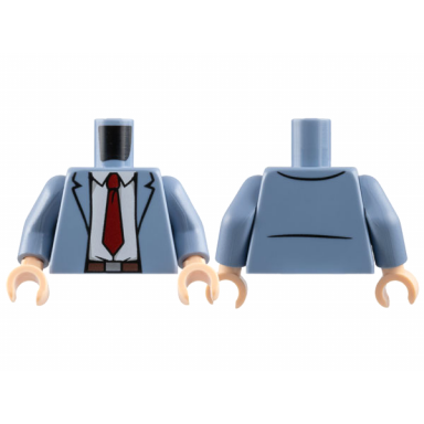 sand blue torso suit jacket open over white shirt dark red tie dark brown belt with silver buckle pattern sand blue arms light nougat hands