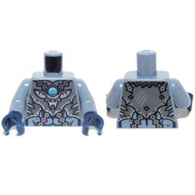 sand blue torso chima dark bluish gray armor silver buckles bat pendant and dark azure round jewel chi pattern sand blue arms dark blue hands