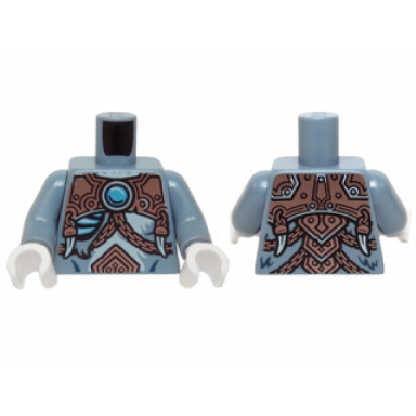sand blue torso fur with glowing bones copper armor with rivets chains and blue round jewel chi pattern sand blue arms white hands