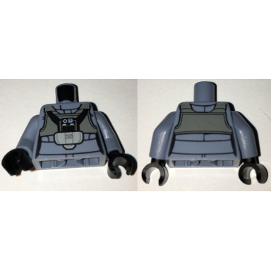 sand blue torso sw rebel a-wing pilot with dark gray vest and black front panel with breathing apparatus pattern sand blue arms black hands