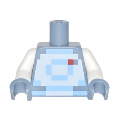 sand blue torso pixelated bright light blue and white spacesuit pattern white arms sand blue hands