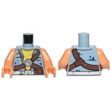 sand blue torso sw jacket with yellow undershirt and brown diagonal belts pattern zander nougat arms nougat hands