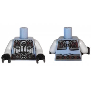 sand blue torso ninjago light bluish gray and dark brown armor plates and belt elemental smoke emblem pattern light bluish gray arms black hands