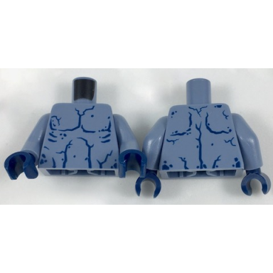 sand blue torso alien with muscles outline and cracks pattern sand blue arms dark blue hands