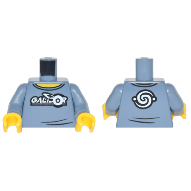 sand blue torso shirt with white galidor logo and swirl emblem on back pattern sand blue arms yellow hands