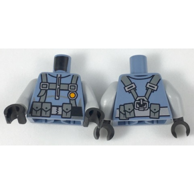 sand blue torso scuba suit with utility belt with 3 pouches front 3 pouches back pattern light bluish gray arms black hands