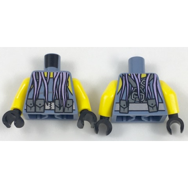 sand blue torso scuba vest with utility belt with pouches and lavender tentacles pattern yellow arms black hands
