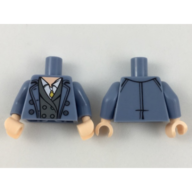 sand blue torso trench coat open with buttons over dark bluish gray jacket and white shirt gold pendant necklace light nougat neck pattern sand blue arms light nougat hands