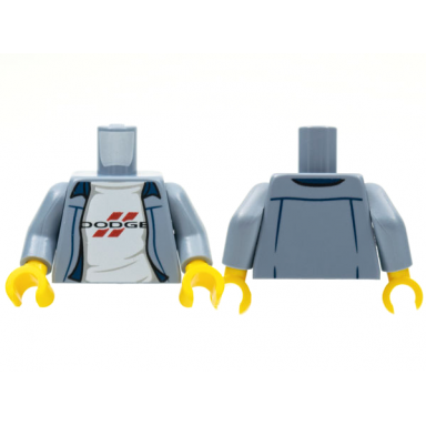 sand blue torso jacket with dodge logo on white rumpled shirt pattern sand blue arms yellow hands