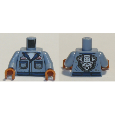sand blue torso coveralls dirty pockets face with wrenches on back pattern sand blue arms dark orange hands