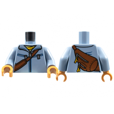 sand blue torso jacket with zipper diagonal belt and bag on back pattern sand blue arms medium nougat hands