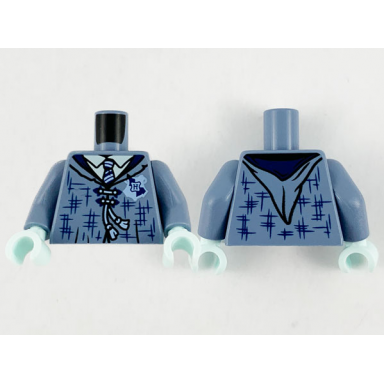 sand blue torso female tattered robe hogwarts patch dark blue lapels and tie pattern sand blue arms light aqua hands