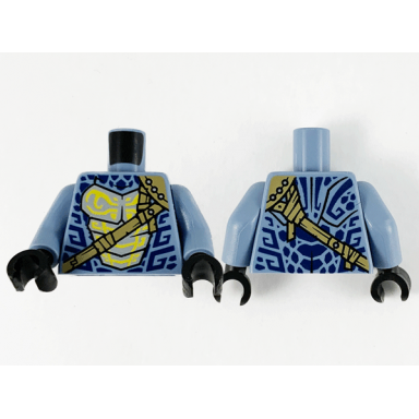 sand blue torso dark blue scales dark tan crossbelt and yellow lines pattern sand blue arms black hands