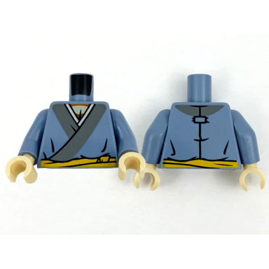 sand blue torso tunic tan chest dark bluish gray hems bright light orange sash pattern sand blue arms tan hands