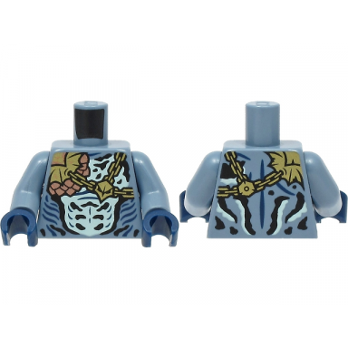 sand blue torso gold and copper chains and scales over light aqua chest black and dark blue markings pattern sand blue arms dark blue hands