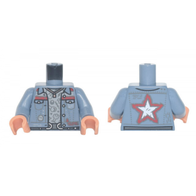sand blue torso jacket with pockets red trim and star over light bluish gray shirt belt with silver buckles pattern sand blue arms nougat hands