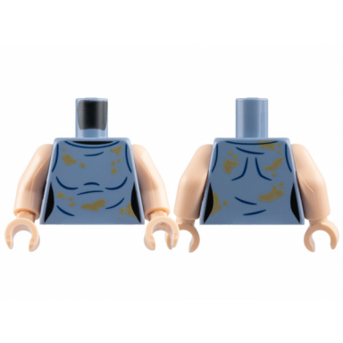 sand blue torso female sleeveless shirt with dark blue creases and dark tan dirt stains pattern light nougat arms light nougat hands