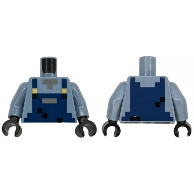sand blue torso pixelated dark blue overalls with pocket black spots and gold buckles over shirt dark bluish gray neck pattern sand blue arms black hands