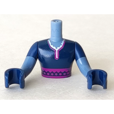 sand blue torso mini doll man dark blue top with purple sash pattern dark blue arms and hands with sand blue forearms