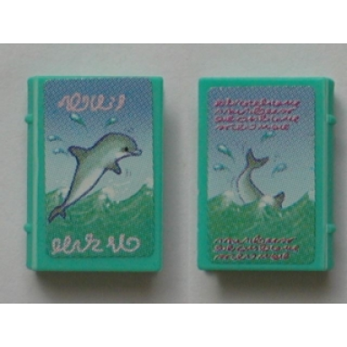 light turquoise minifigure utensil book 2 x 3 with dolphin in water pattern stickers - set 3142