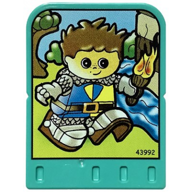 light turquoise story builder crazy castle card with boy knight carrying torch pattern