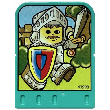 light turquoise story builder crazy castle card with knight carrying shield and sword pattern