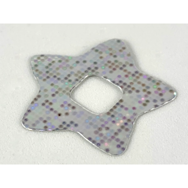 chrome silver clikits icon accent plastic star 3 1 4 x 3 1 4 with holographic grid of squares pattern