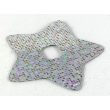 chrome silver clikits icon accent plastic star 4 3 4 x 4 3 4 with holographic grid of squares pattern