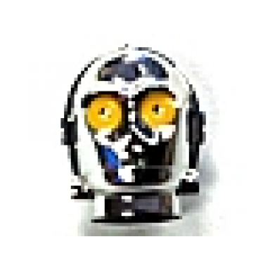 chrome silver minifigure head modified sw 3po tc series protocol droid with bright light yellow eyes pattern c-3po k-3po tc-4 tc-14 u-3po