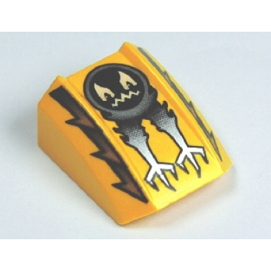 medium orange slope curved 2 x 2 lip with face and claws pattern ghost
