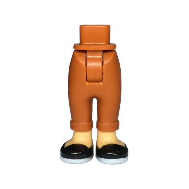 dark orange mini doll hips and trousers with back pockets and cuffs with molded medium tan ankles and feet and printed black shoes with white soles pattern - thick hinge