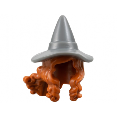 minifigure hair combo hair with hat long hair with 2 braids over shoulders with molded dark bluish gray witch hat pattern