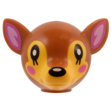 minifigure head modified deer with ears with molded bright light orange face and printed black eyes and nose dark pink and bright pink auricles and cheeks and white spots pattern