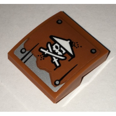 dark orange slope curved 2 x 2 x 2 3 with ninja skull with crossed swords pattern sticker - set 70594