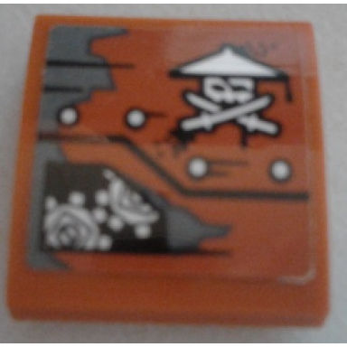 dark orange slope curved 2 x 2 x 2 3 with ninja skull with crossed swords rivets and gears pattern model left side sticker - set 70603